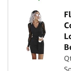 🩷 3/$18 NWT FLOERNS lace v neck long sleeve belted mini dress lace sleeves